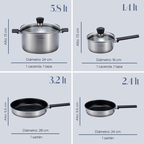 Batería De Cocina Antiadherente Combo Tablas De Picar Colorhome 9 Pzas