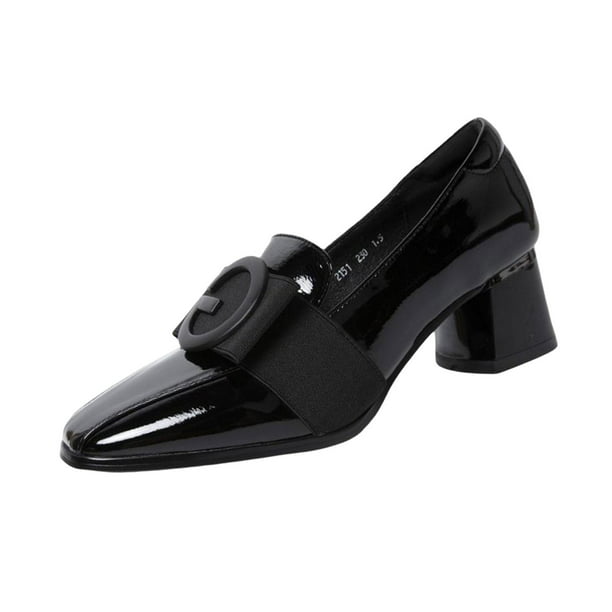  Zapatos de plataforma de tacón de bloque de diapositivas  informales planas para mujer, zapatos negros de tacón alto, zapatos de  cuero de oficina, Negro - : Ropa, Zapatos y Joyería