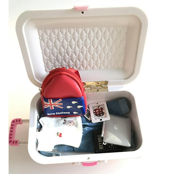 Maleta pequeña con ruedas, caja de dulces de joyería en miniatura, fácil de  llevar, accesorios duraderos Blanco Zulema Equipaje de casa de muñecas