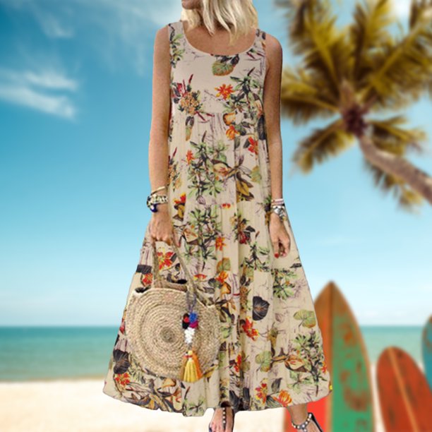 Vestido Corto Con Cuello Halter Vestidos de playa para mujer Vestido casual  con estampado floral de Cgtredaw Para estrenar