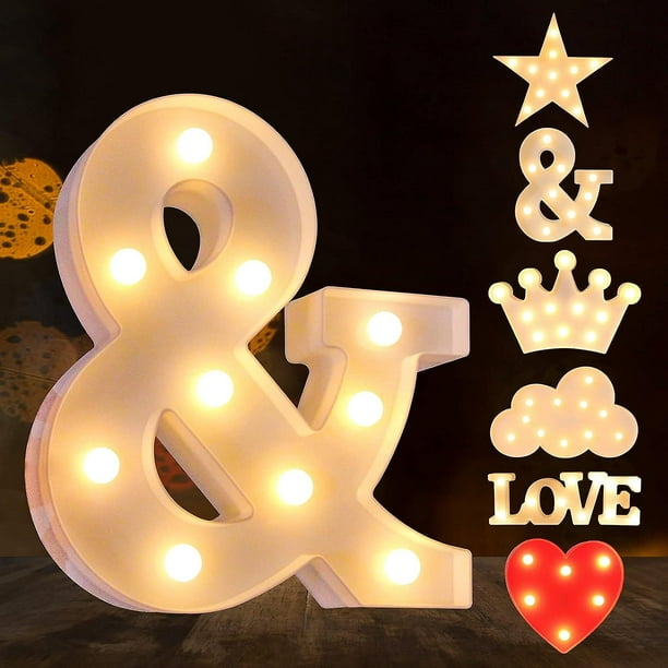  Letras decorativas con números con luces LED, letreros de  plástico blanco con números de marquesina, decoración de bodas, funciona  con pilas, para pared, boda, fiesta de cumpleaños, Navidad, decoración de  bares (