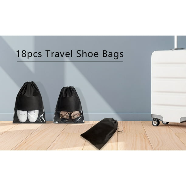 18 bolsas de viaje para zapatos, bolsas de almacenamiento portátiles  transparentes para el hogar, a prueba de polvo, tela no tejida con cordón,  bolsas