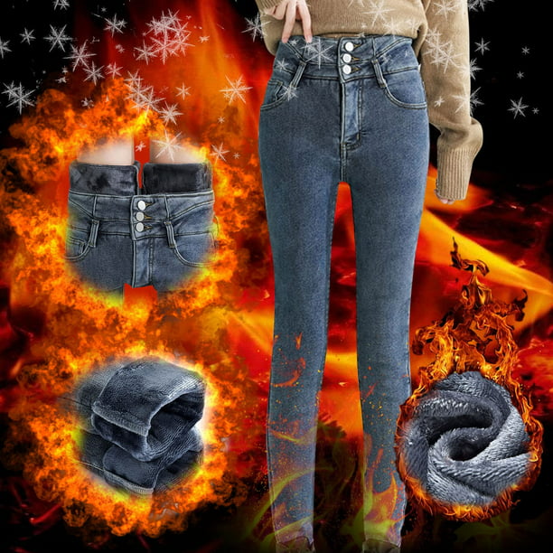 Comprar Pantalones vaqueros gruesos para mujer, pantalones ajustados  ajustados de cintura alta de invierno, pantalones vaqueros, ropa cálida de  moda para mujer