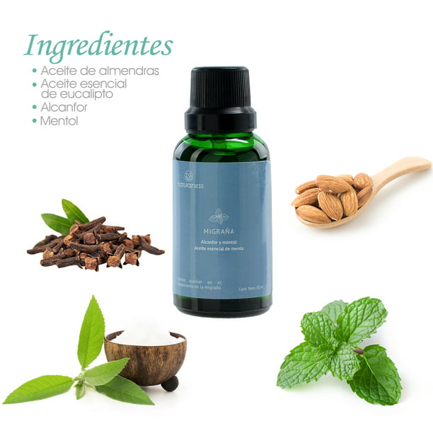 Aceite Anti Migraña Fórmula de extractos naturales y aceites esenciales  100% puros. naturalness (Tamaño 30ml)