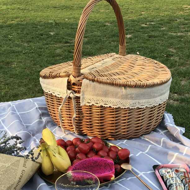  Cestas de mimbre para picnic, cesta de mimbre con dos asas  móviles para almacenamiento, artes y manualidades. : Patio, Césped y Jardín