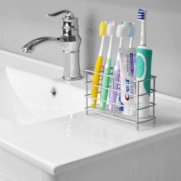 Soporte para cepillo de dientes para baño, soporte de metal inoxidable para  pasta de dientes con 7 ranuras multifuncionales, para cepillos de dientes