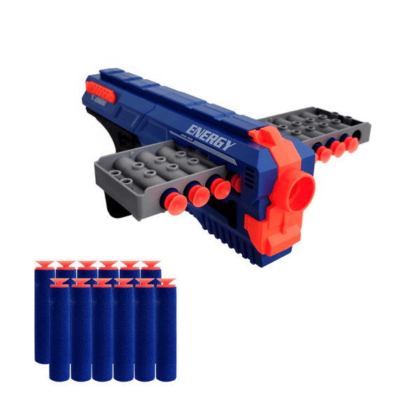 pistola juguete lanza dardos espuma cargador horizontal 12 dardos 20 metros