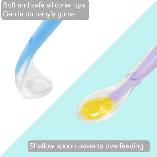 Cucharas de Silicona para Bebés y Niños, Juego de 6 Cucharas Sopa con  Puntas de Silicona Suave para Alimentación y Destete del Bebé, Sin BPA, 6  Meses JM