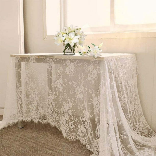  Mantel de mesa bordado de encaje blanco para mesa