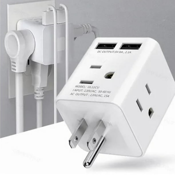 Adaptador de pared de enchufe múltiple, extensor de toma de corriente  múltiple, divisor de toma de corriente de pared eléctrica USB, protector  contra