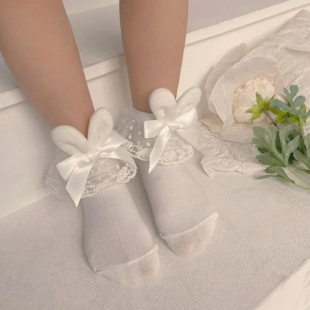  Calcetines tobilleros de algodón con volantes para bebés y  niñas, calcetines de algodón de punto con lazos para bebés y niños, Blanco  : Ropa, Zapatos y Joyería