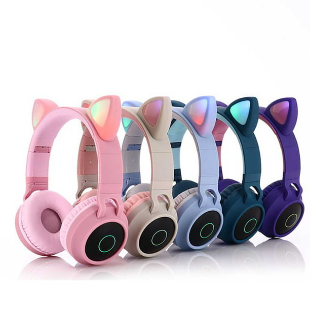 Auriculares inalámbricos Bluetooth para niños con orejas de gato,  inalámbricos/cableados con luces LED, para niños con micrófono. Levamdar  BT028C