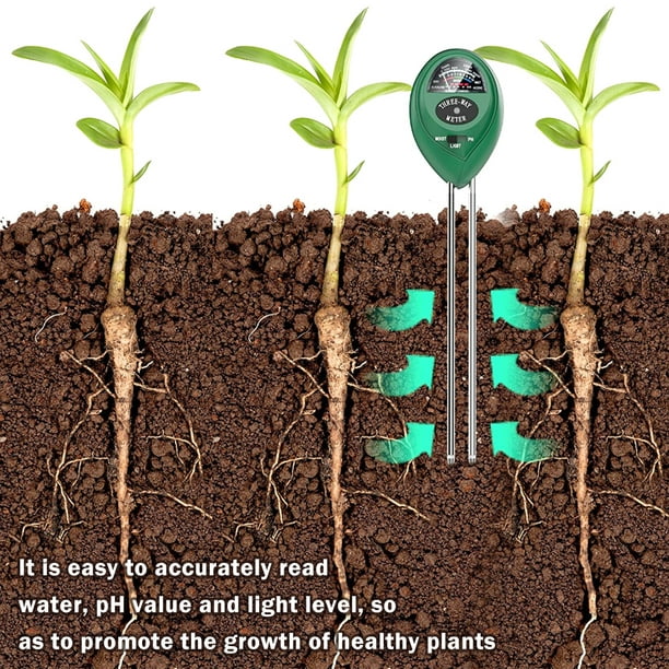 Soondar Kit de prueba de suelo 3 en 1 medidor de pH del suelo, probador de  suelo, humedad, luz y medidor de pH para plantas, verduras, jardín, césped