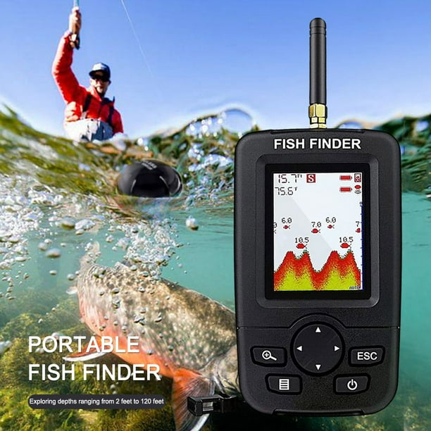 Buscador De Alertas De Pesca Sonar Profundidad Sonda Alarma Portátil  Inalámbrico 125KHZ 45m/147ft para Pesca en Hielo Mar