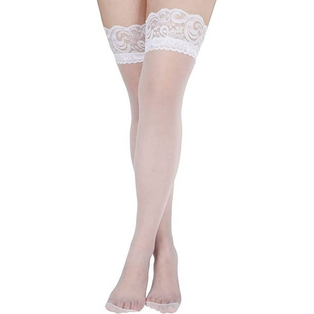 3 pares de medias blancas de encaje hasta el muslo sexy para mujer