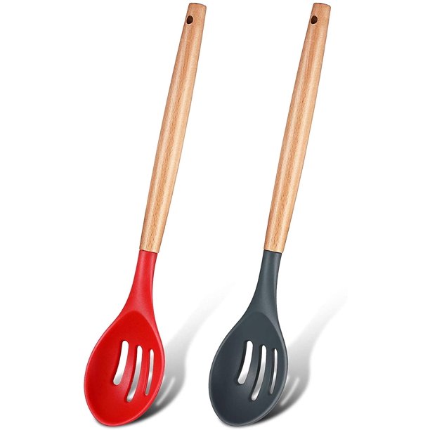 Cucharas de silicona para cocinar 2 piezas Cucharas para servir Cucharas  ranuradas