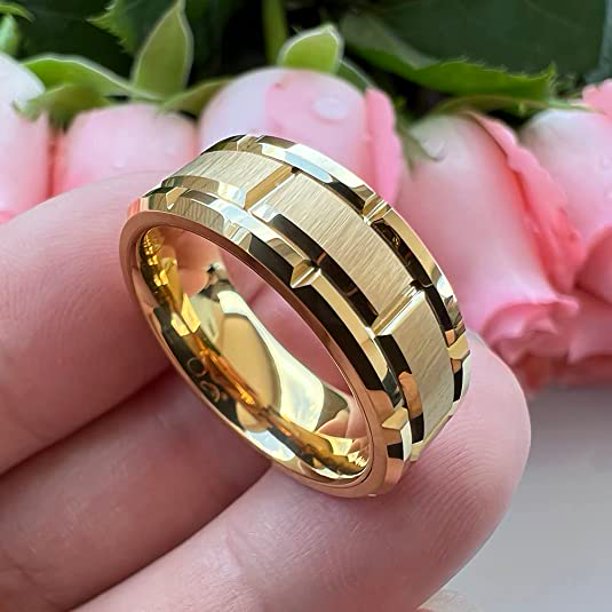 Anillos de tungsteno dorado de 8mm para hombre y mujer anillos de