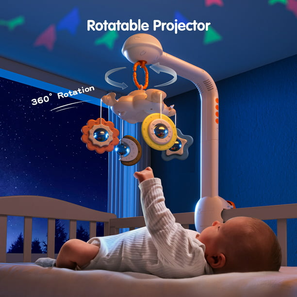 Cuna móvil para bebé con luces y música relajante, incluye proyector de  lámpara de tejado, cuna musical, juguetes de guardería para bebés de 0 y  mayor Blanco CUTICAT móvil musical cuna infantil
