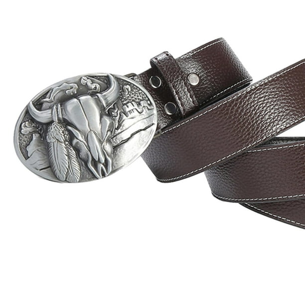 Comprar Cinturón de cuero con hebilla sin agujeros, diseño de lujo Retro,  cinturón ancho para cintura, pantalones, cinturones de vestir