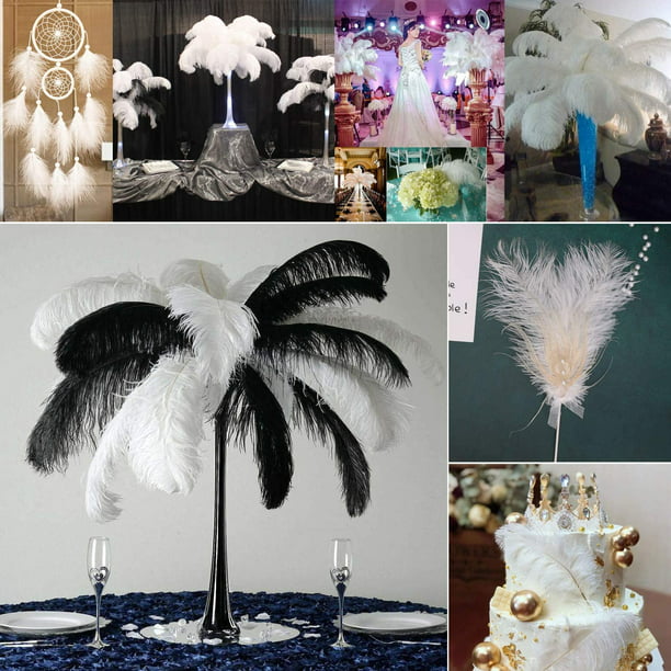  Plumas de avestruz 100 piezas de plumas de avestruz blanco  natural para manualidades, plumas grandes, avestruz, ropa de fiesta, boda,  decoración de centros de mesa (color poste pequeño 17.7-19.7 in) 
