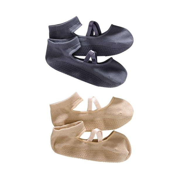 2 pares de calcetines de yoga para mujer, antideslizantes, transpirables,  sin espalda, que absorben el sudor, ballet gris y jinwen calcetines pilates