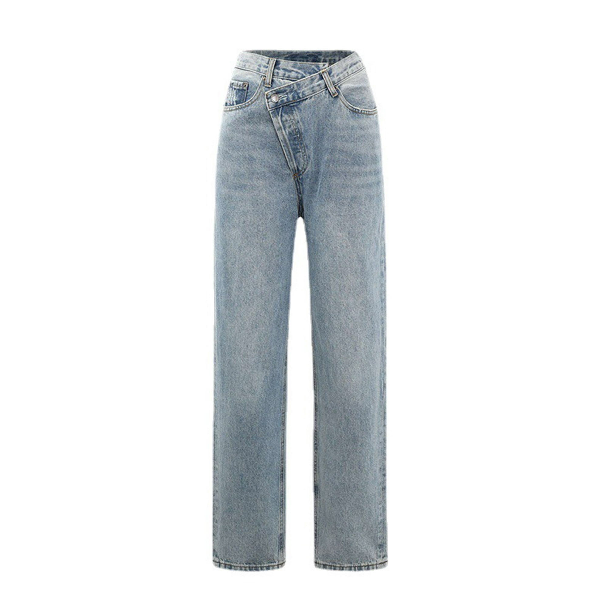 Gibobby Jeans dama cintura alta Pantalones estampados Pantalones de Jeans  Casual Mujer Pantalones largos con correa de bolsillo(Azul oscuro,G)