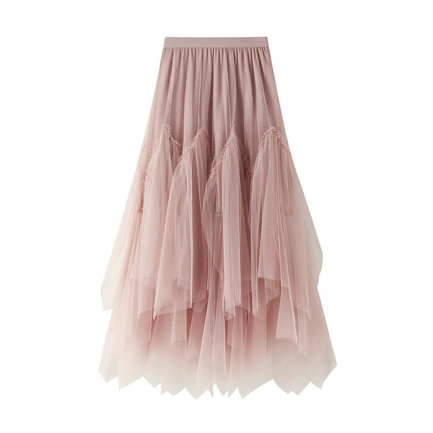 Faldas tutú para mujer, color rosa, a la moda, color sólido, cintura  elástica, falda elástica, tul rosa