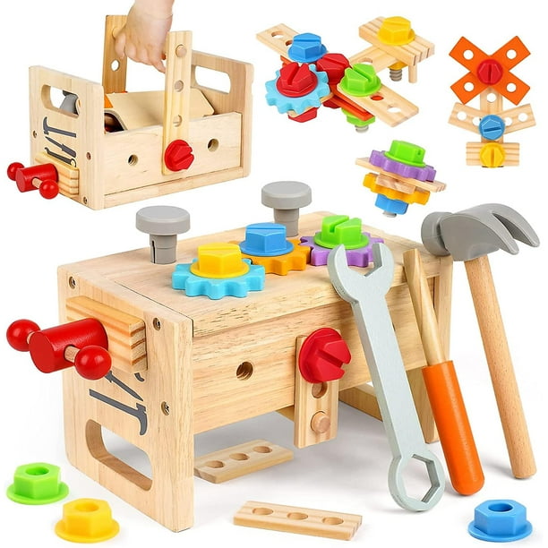 Juguetes de madera, juego de herramientas para niños, juguetes para juegos  de rol, caja de herramientas, juguetes para niños y niñas de 2, 3, 4, 5 y 6  años (30 piezas)