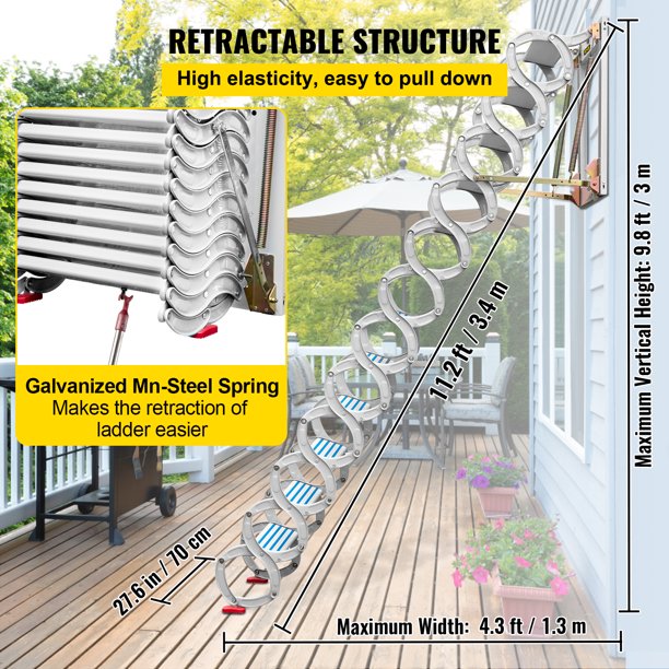 VEVOR Escalera para Ático 12 Peldaños Escalera Escamoteable Carga 300 kg  Blanca