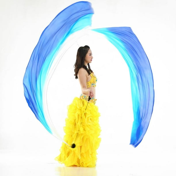 Velo de Seda Artificial con Pelota Poi de Lanzamiento Accesorios para Danza  de Arco iris Yuyangstore velo de danza del vientre poi ball