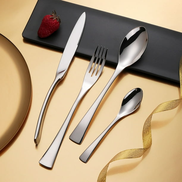  Cuchara dorada, juego completo de cubiertos negros de acero  inoxidable, utensilios de espejo, cuchillo de cocina, tenedor, té, café,  cucharas (color rosa) : Hogar y Cocina