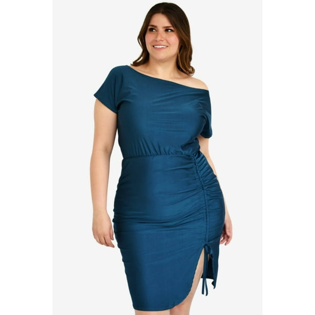 Vestido de sat n Roman Fashion Tallas Extras 4299 Azul petroleo