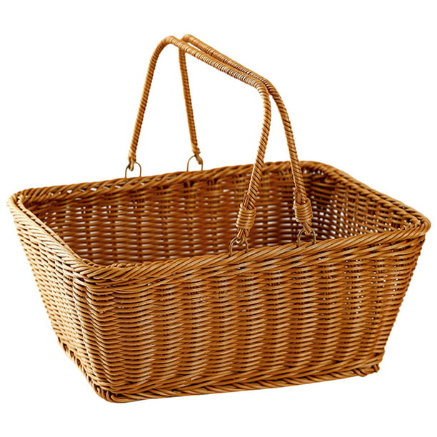  Cestas de mimbre para jardín y exteriores, cestas de  almacenamiento con asas, cestas creativas de picnic para el hogar, cestas  de regalo de almacenamiento de compras (color marrón, tamaño: 15.74 x