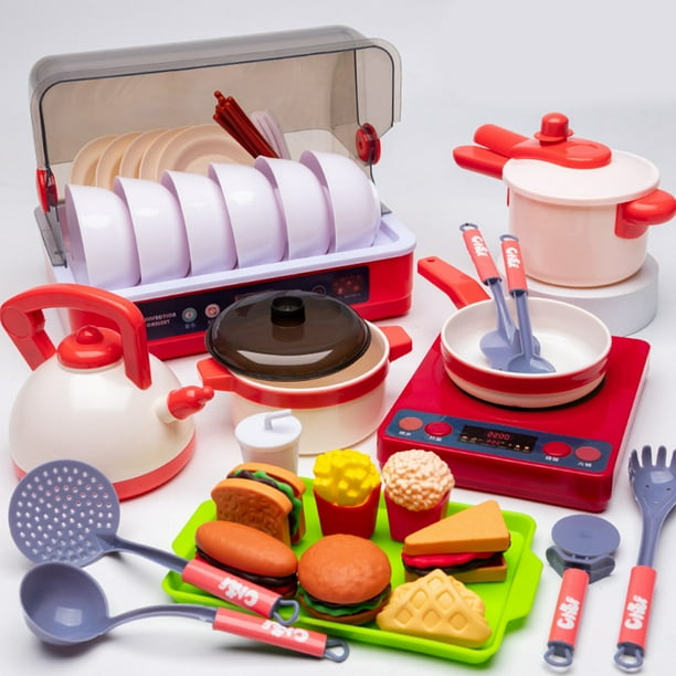 Utensilios de cocina para niños con juego de juguetes de comida para jugar,  accesorios de juego de cocina con ollas y sartenes, utensilios de juguete