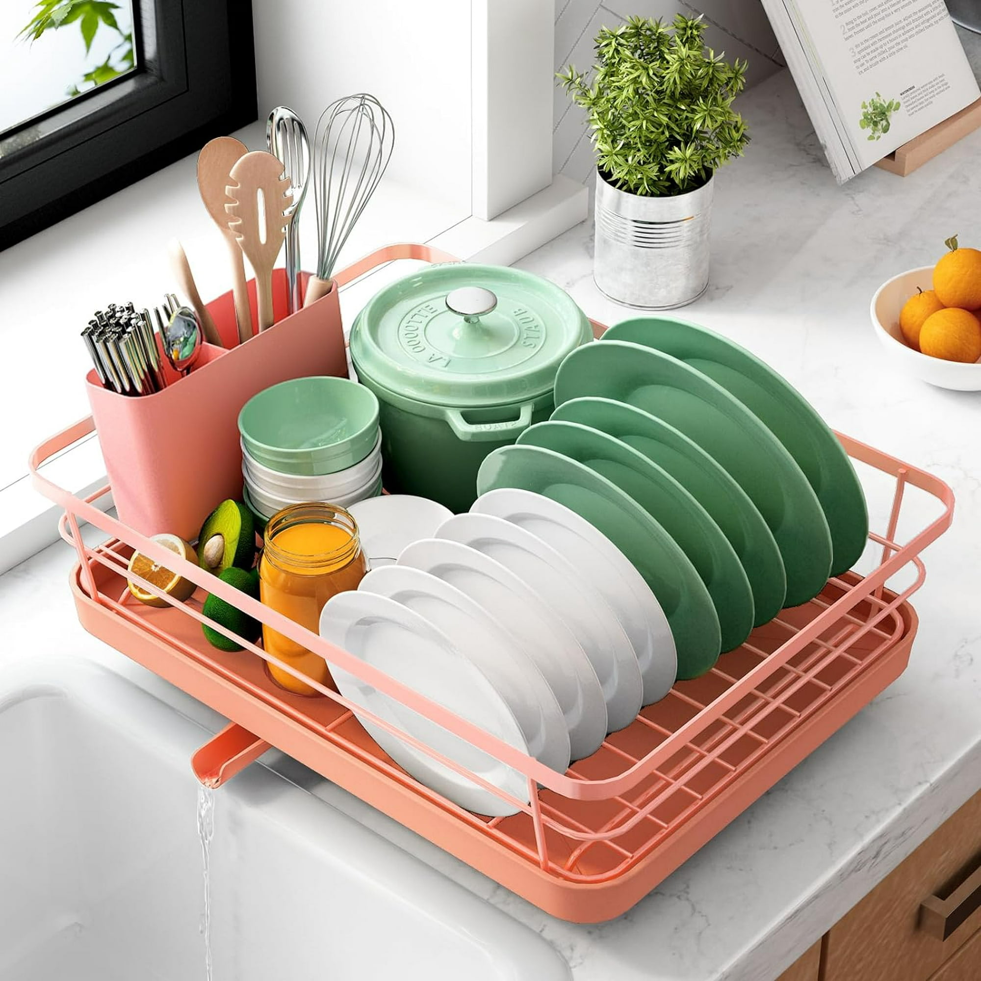 Escurridor de platos sobre el fregadero con tapa para colocar sobre el  fregadero, mantiene el fregadero de cocina organizado y ahorra espacio para