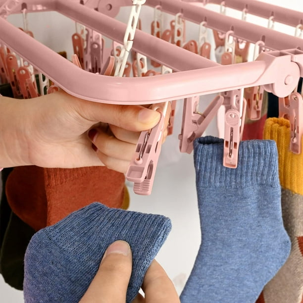 Estante de secado de calcetines, Tendedero Ropa Interior Colgante con 32  Clips, Plegable Secadora de calcetín Gancho Giratorio a Prueba de Viento  para