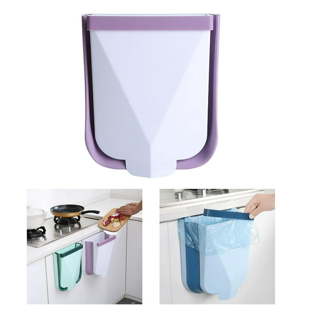  Papelera pequeña con tapa para puerta de armario de cocina y  cuarto de baño, para colgar basura para la oficina y la cocina del hogar,  cestas de basura creativas (color: gris (