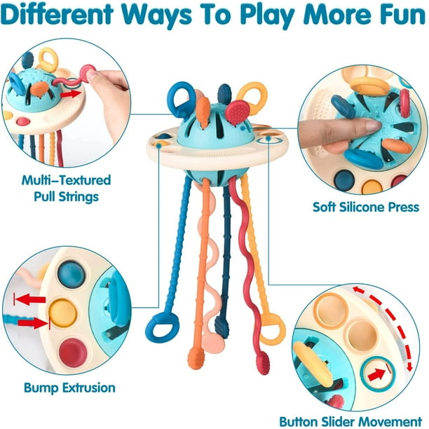 Juguetes Montessori para niños de 1 año, juguetes sensoriales de viaje para  bebés de 1 a 3 años, cuerda de silicona de grado ovni, juguetes educativos