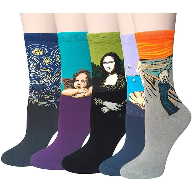 4-6 pares de calcetines divertidos para mujer, calcetines de arte