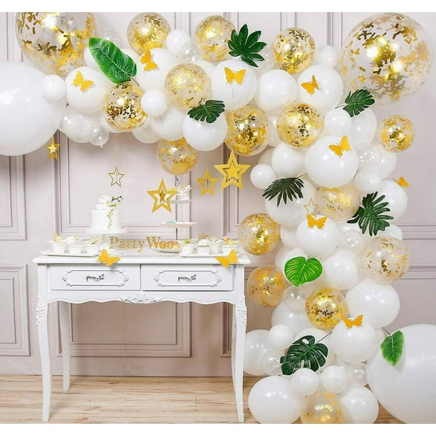 Paquete de 60 globos dorados + globos de confeti dorados con cinta