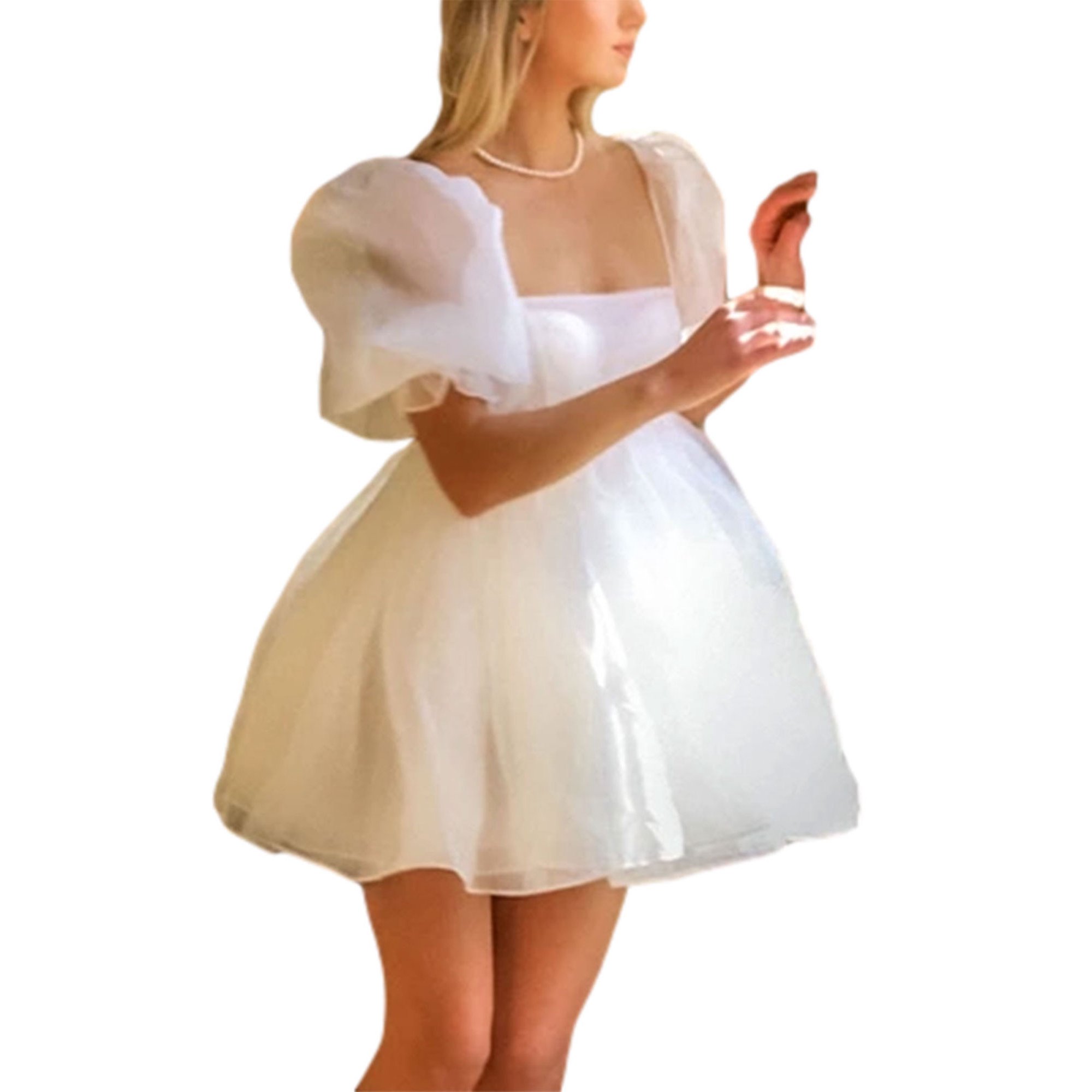 Mini Vestido De Princesa Tutú Mini vestido de princesa para mujer,  estampado, cuello cuadrado, farol, manga corta (Amarillo XL) Cgtredaw Para  estrenar