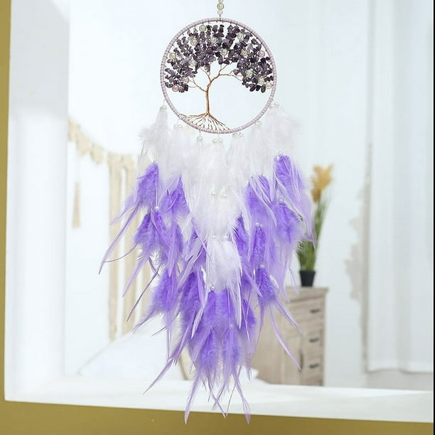 Atrapasueños para colgar en la pared Atrapasueños de cristal hecho a mano  Árbol de la vida circular con plumas Decoración tradicional bohemia para el  hogar Decoración artesanal (púrpura) Sincero Electrónica