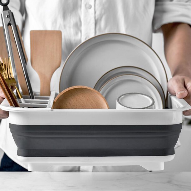 Escurridor plegable de almacenamiento y secado de platos, estilo cesta;  organizador de vajilla portátil ideal para la cocina, cubierta de cocina