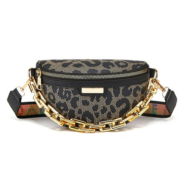 Bolso de pecho para mujer, bolso cruzado de cuero PU, cadena con estampado  de leopardo, bolsos de ocio (blanco)