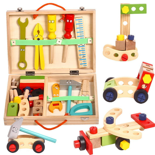Juguetes de madera, juego de herramientas para niños, juguetes para juegos  de rol, caja de herramientas, juguetes para niños y niñas de 2, 3, 4, 5 y 6  años (30 piezas)