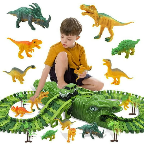 diy dinosaurio eléctrico rail car race track toy set flexible cambiable ensamblado building blocks track para niños juguetes regalo 153 pcs petmoko 118