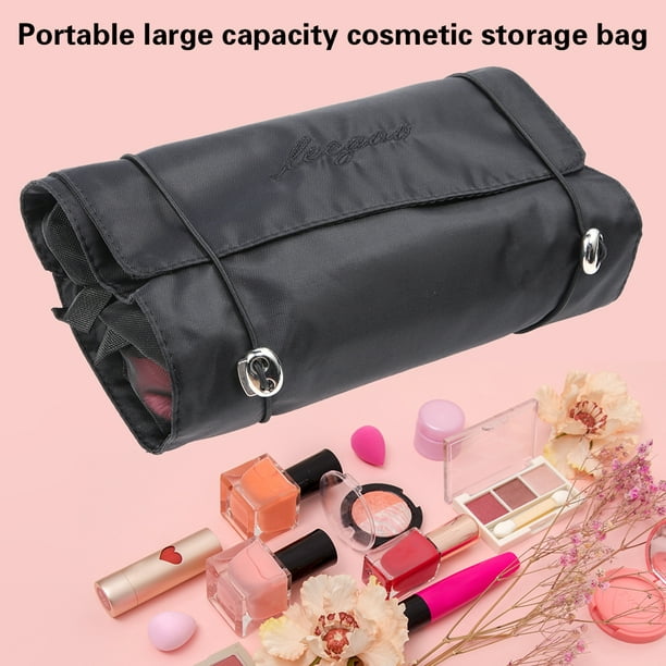 Bolsa de almacenamiento de viaje enrollable de gran capacidad de 4 capas,  bolsas de aseo plegables, organizador de cosméticos y maquillaje, bolsa con