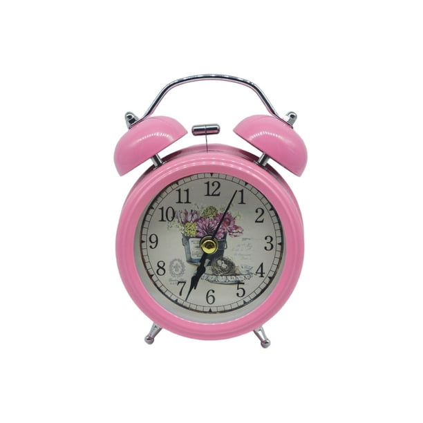 Reloj despertador cuadrado de doble campana, reloj despertador vintage de  grano de madera, decoración del hogar, funciona con pilas con luz de fondo