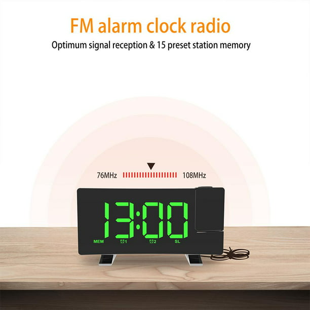 Despertador Radio Atenuador Proyector de Proyección en ped del techo doble  Snooze Escritorio LED Dor Baoblaze Reloj de alarma digital