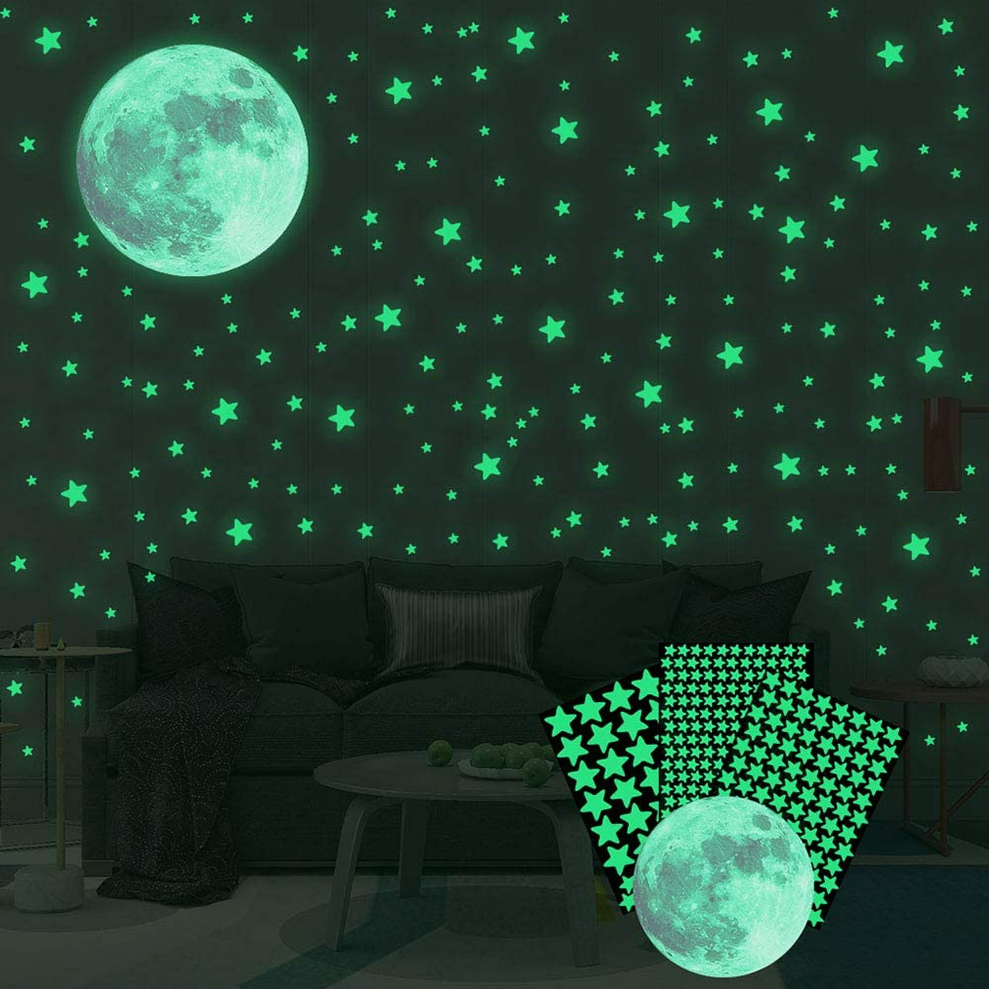 RV 2 pegatinas luminosas de luna y estrellas, fluorescentes Rojo Verde